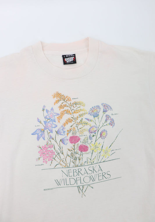 VINTAGE NEBRASKA FLOWER TEE MADE IN USA (L)